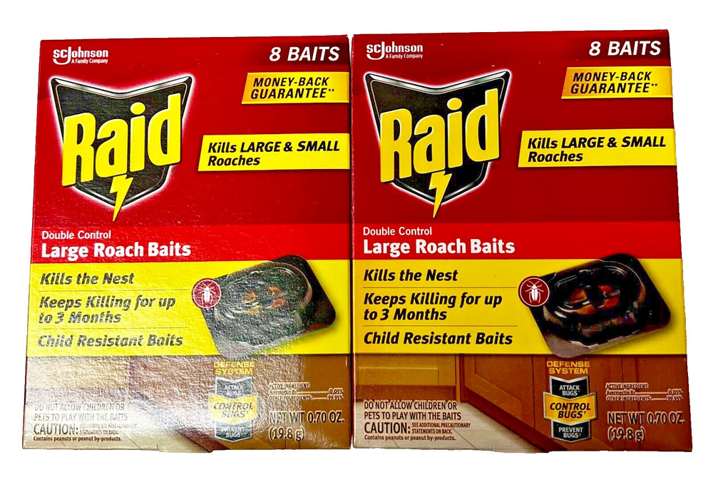 2 Packs -  Raid Large Roach Baits Double Control Defense System, 16 Total