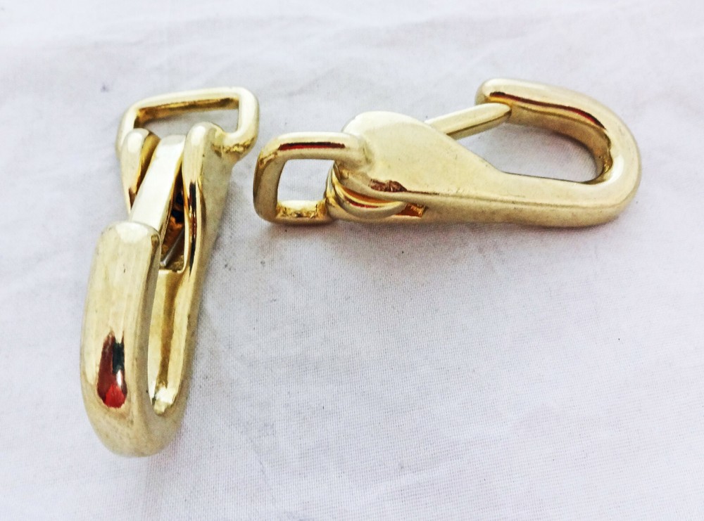 Pair Solid Brass Flat Back Snaps Square Ends Rein Headstall Training Horse Tack