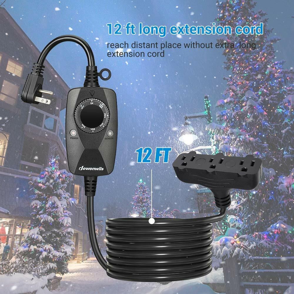 DEWENWILS Outdoor Light Sensor Timer for Pool Pump 12FT Extension Cord Plug in