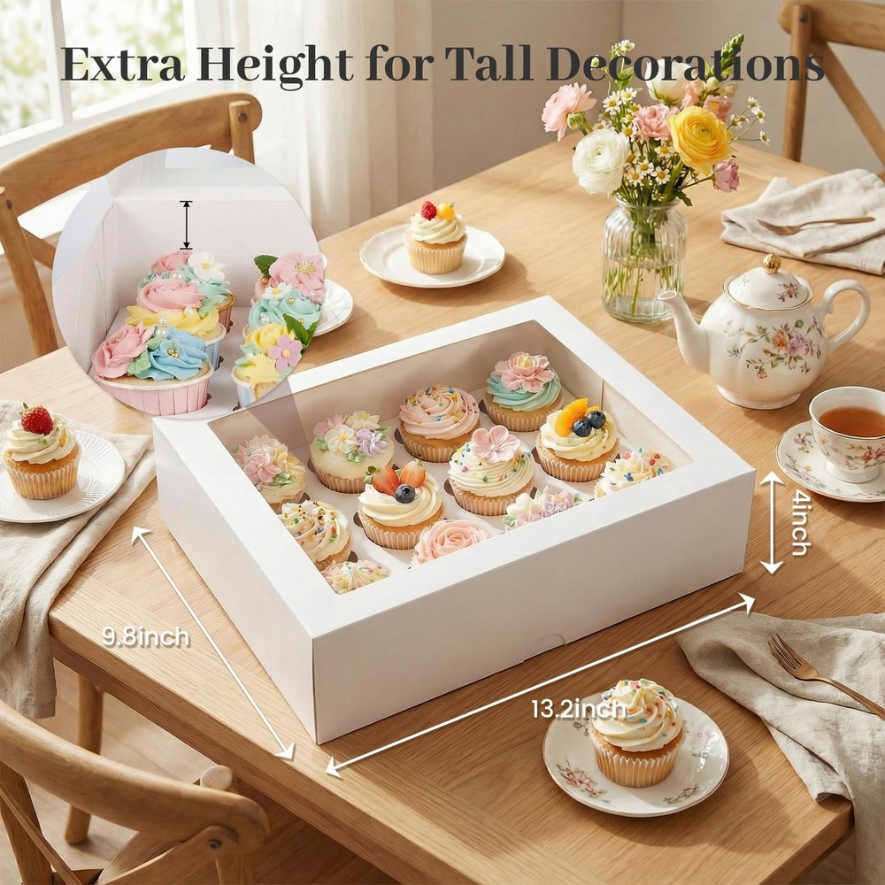 12 Count Cupcake Boxes, 6PCS Cupcake Container with Window Boxes Holding 72 P...