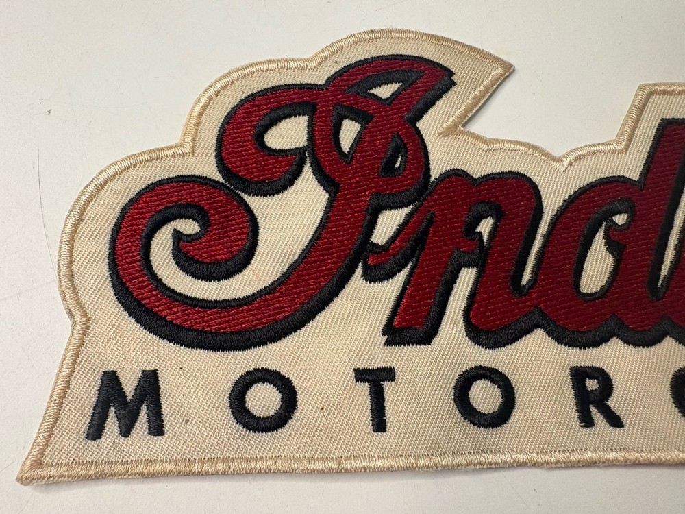 Indian Motorcycle Patch Embroidered Script 8” Ivory Background