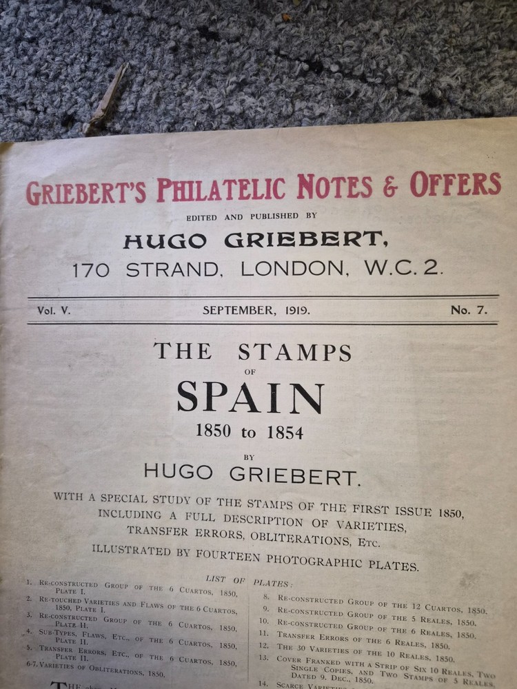 2 stamp publications.Hugo Griebert: Philatelic notes & offers . Sept & May 1919