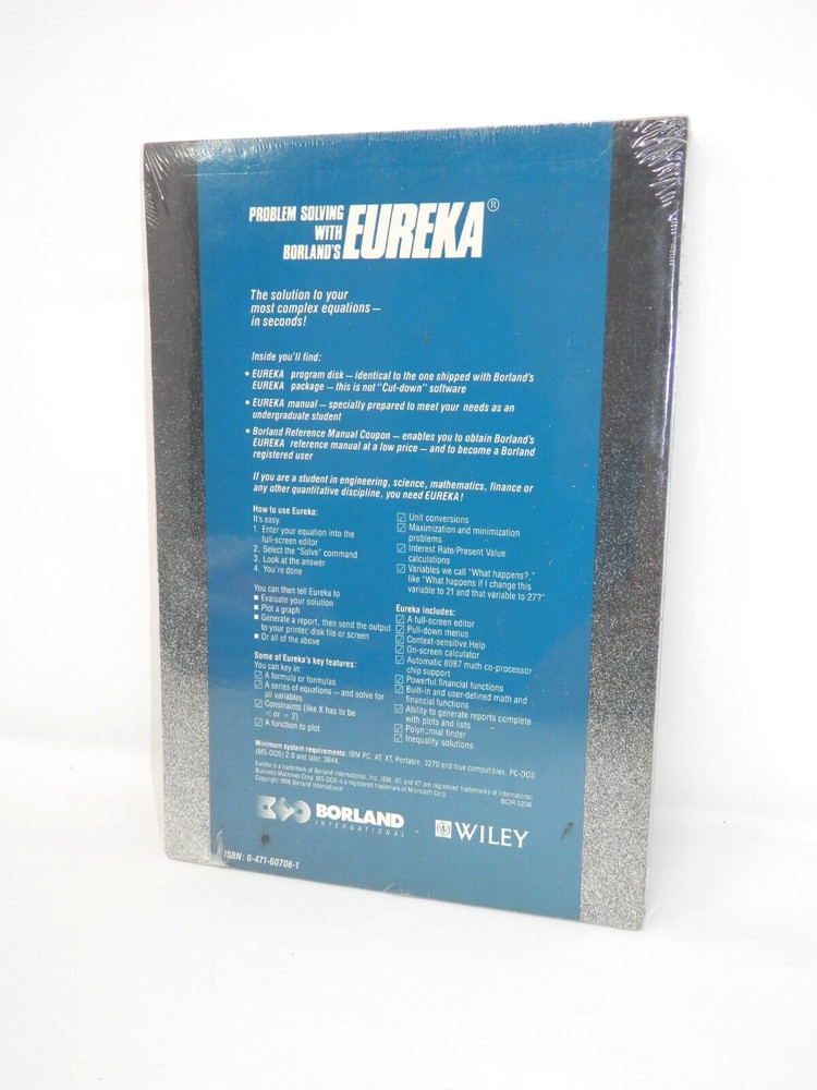 Borland EUREKA Vintage IBM Software • Disk & Manual Equation Solver 1986 SEALED