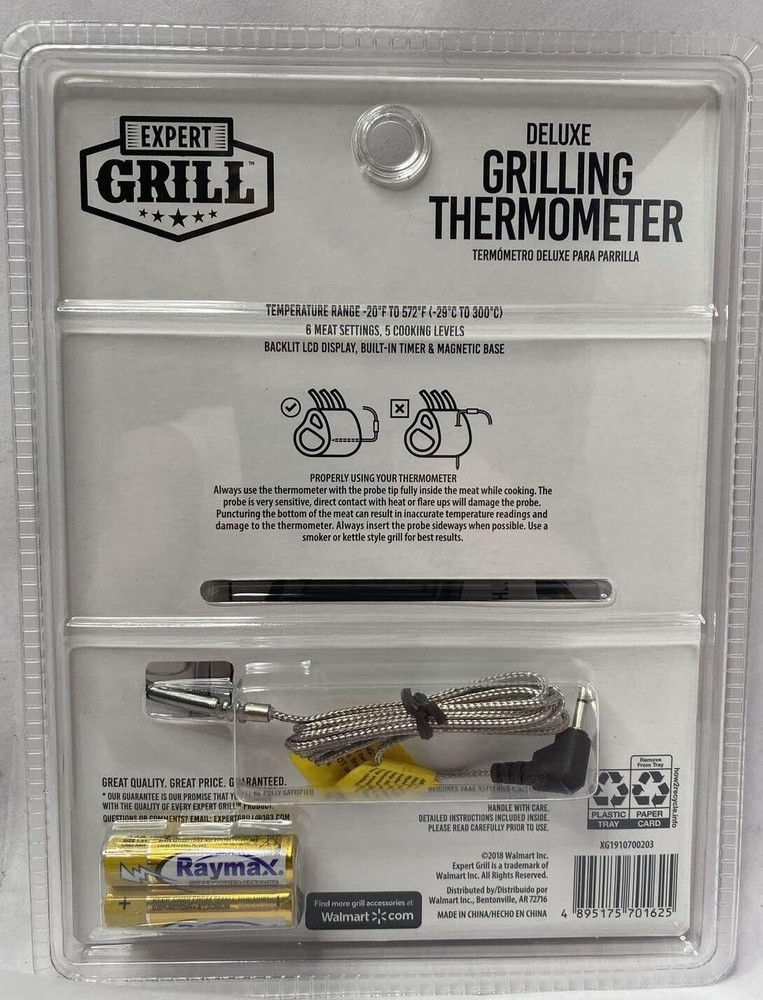 Expert Grill Deluxe Grilling Thermometer Built-in Timer LCD Screen in Pkg