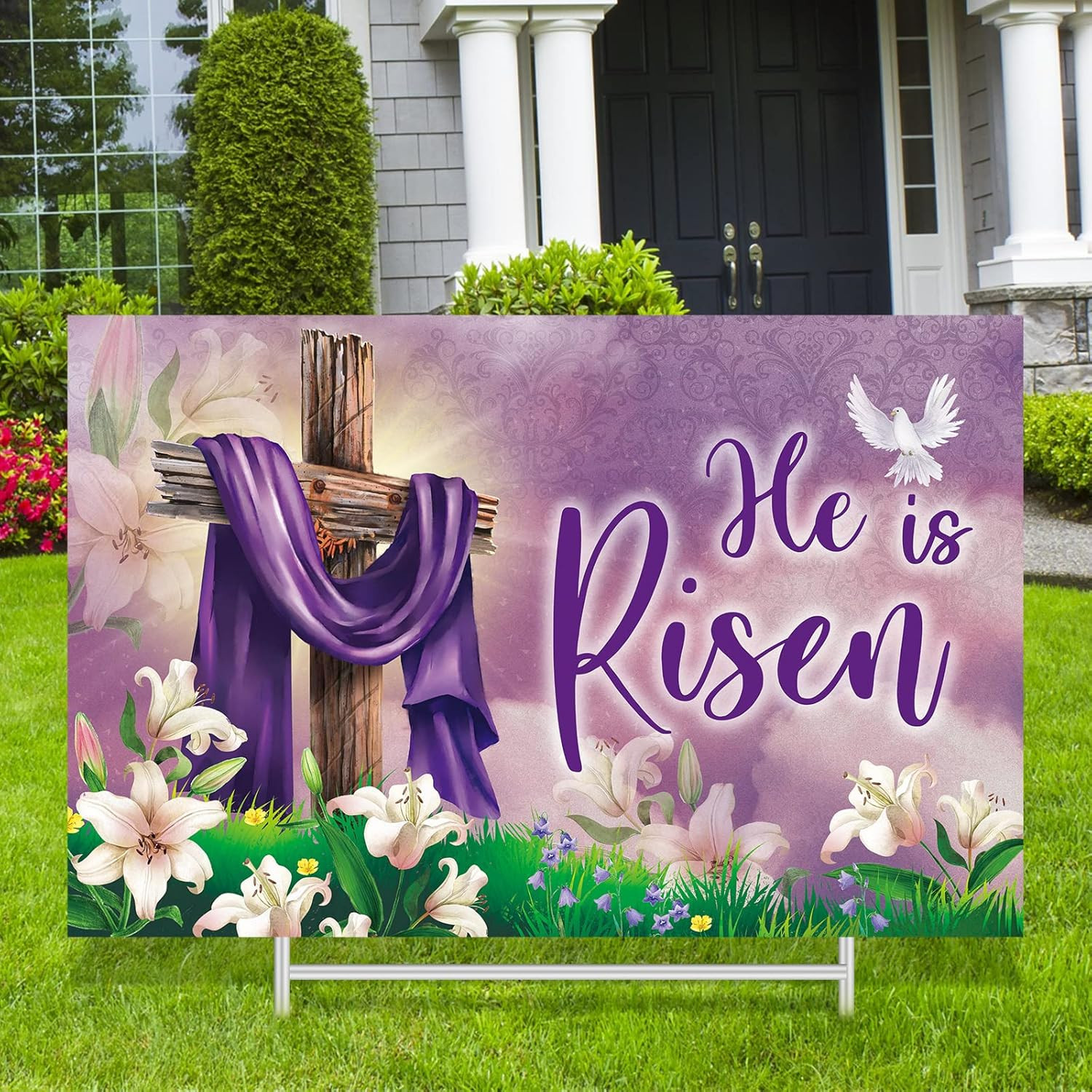Easter Yard Sign Outdoor Decoration He Is Risen Yard Sign with Metal Stakes Reli