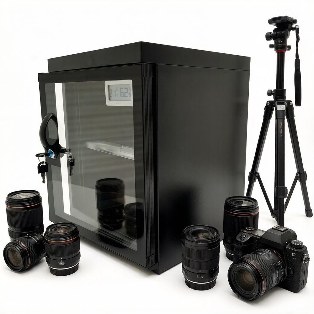 30L Digital Display Camera Dehumidify Storage Cabinet with Lock & Keys Two Layer