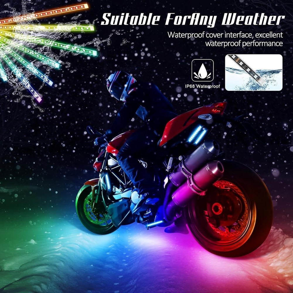 Sxlofty 4 Pcs Motorcycle LED Light Kits, App Control 4 Multicolor