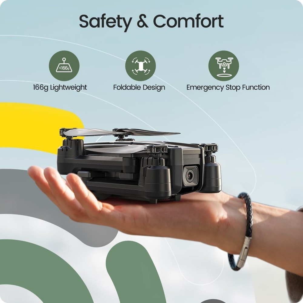 Foldable FPV Drone 1080P WiFi Camera, Long Battery, Auto Hover + Carrying Case