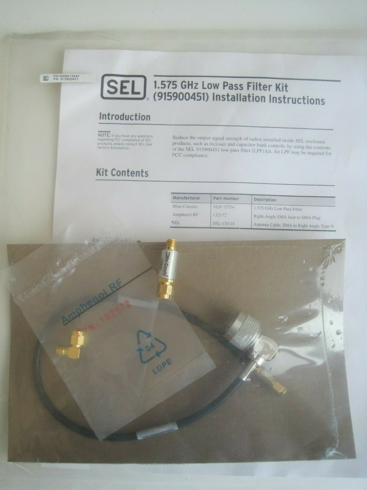 Schweitzer SEL Low Pass Filter Kit Mini-Circuits VLF Amphenol RF Right Angle SMA