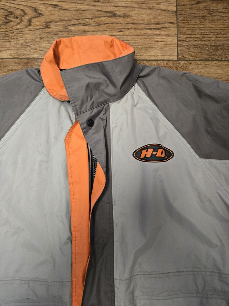 Harley-Davidson Reflective Gray and Orange Waterproof Rain Suit Jacket Medium