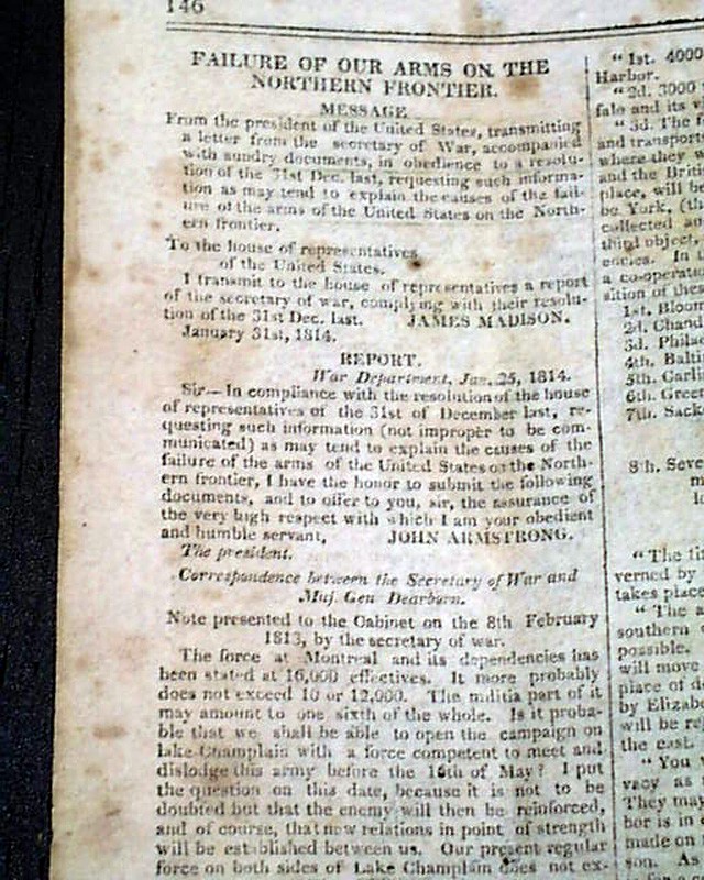 WAR OF 1812 Wins Battles of Emuckfaw & Enotachopo Creeks Indians 1814 Newspaper