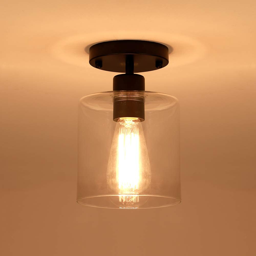 Black Modern Semi Flush Mount Ceiling Light,Rustic Ceiling Light Fixture for ...