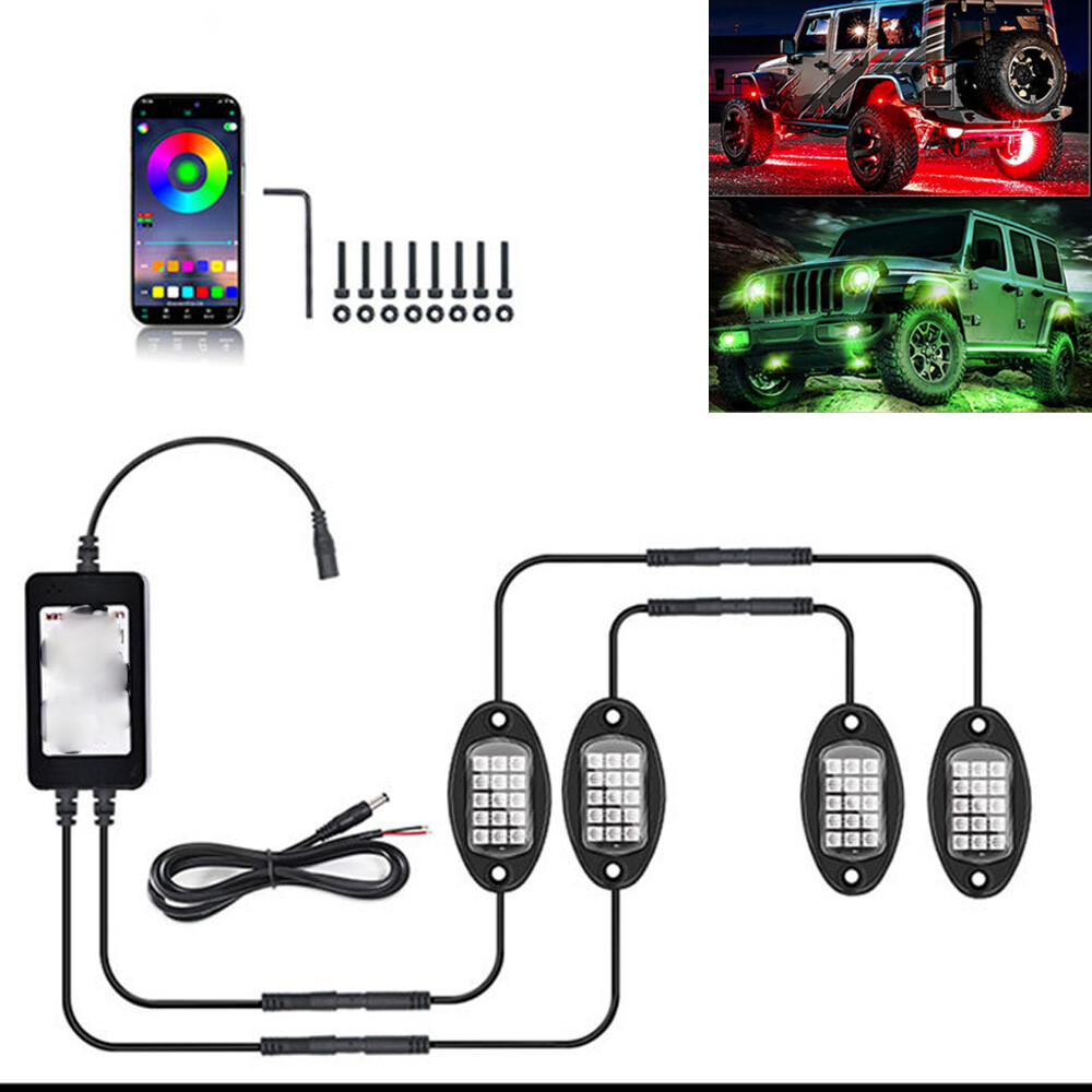 4x RGB LED Pods Rock Lights Kit Underbody Neon Light Fit Ford F-150 F-250 F-350