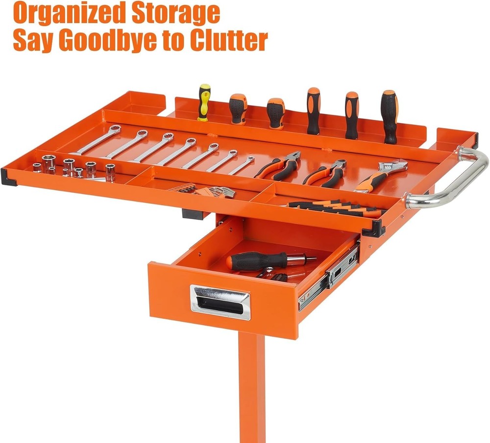 Steel Rolling Workbench with Locking Casters, Adjustable Height 35"-44.8"