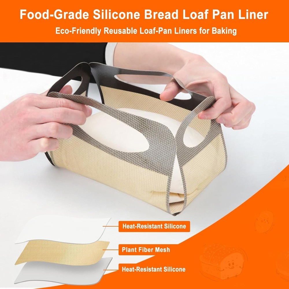Food-Grade Silicone Bread Liners for Easy Baking & Dough Transfer - 2 Pack
