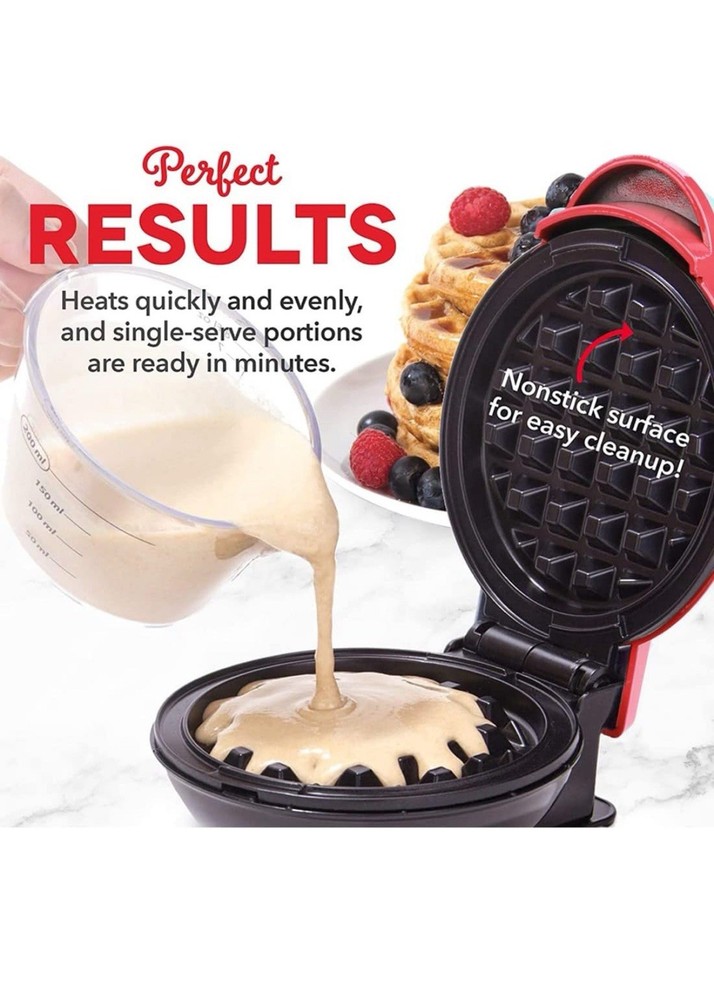 Mini Waffle Maker Red 4” Non-Stick Surface 350W Breakfast Machine CE RoHS