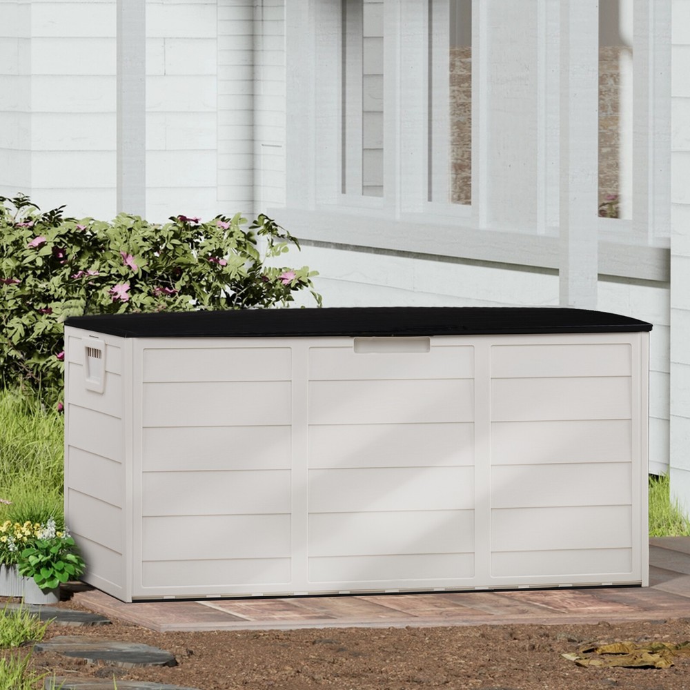 75gal 280L Plastic Storage Deck Box Chest Tools Cushions Toy Lockable Seat