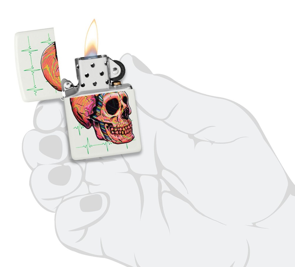 Zippo Cyber Skull Design White Matte 48659