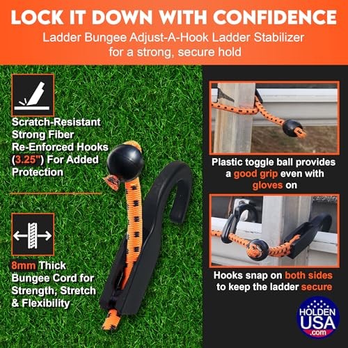 - Adjust-A-Hook Ladder Bungee - Ladder Stabilizer Hook – Single Orange Bungee