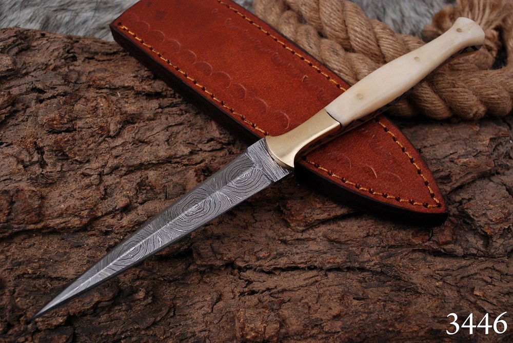 Handmade Damascus Blade Double edge Dagger knife Boot Knives EDC Throwing