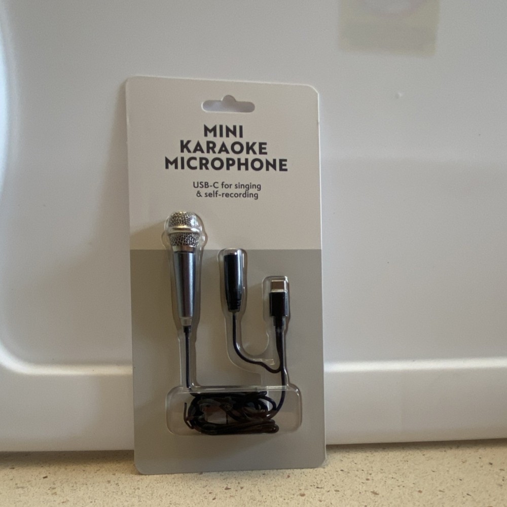 Mini Karaoke Microphone USB-C Handheld Compact Lightweight Silver Black