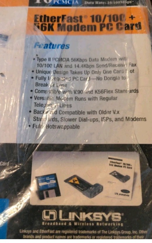 Linksys Etherfast 10/100 + 56K Modem PC Card