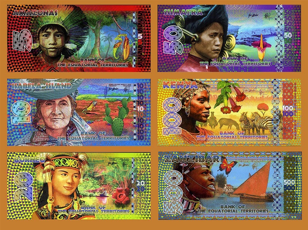 SET Equatorial Territories, 5;10;20;50;100;500 Francs, 2014-2015 POLYMER, UNC