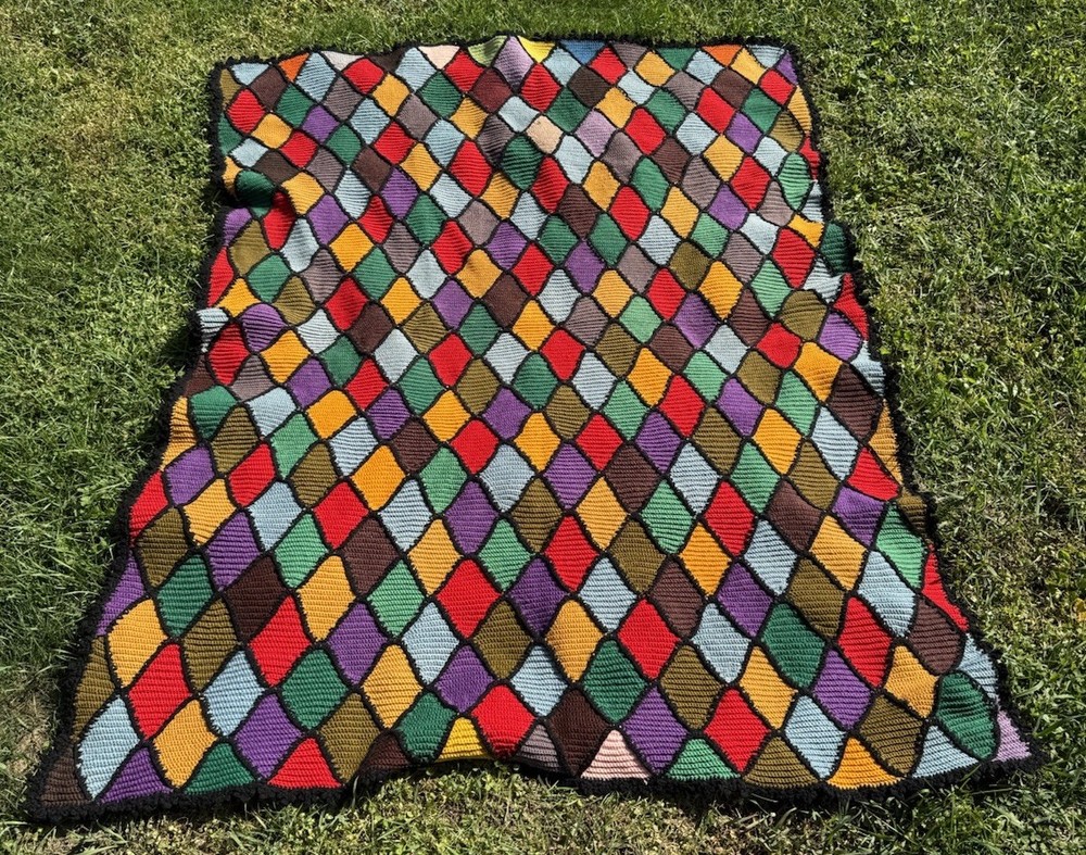 Multi-Colored Grannie Square Blanket (Vintage Crochet Patchwork Heirloom) 54x68