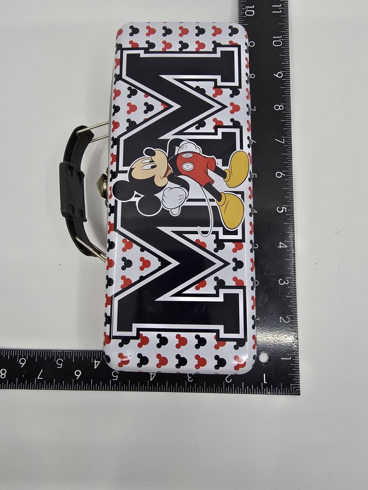 Disney Mickey Mouse Tin Tool Box with Handle Latch/Hinge Pencil Box Storage