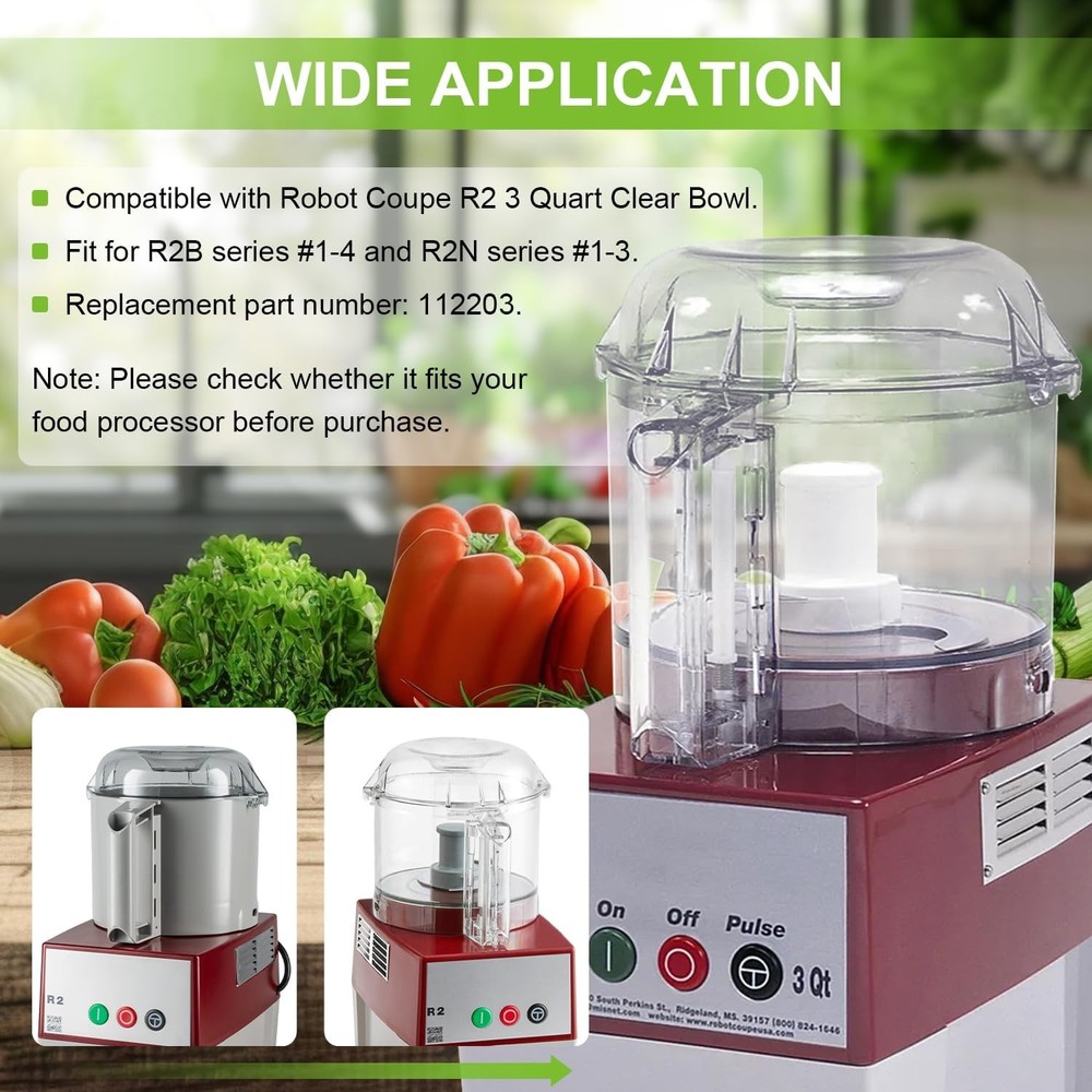for Robot Coupe 112203 R2N Food Processor 3 Quart Clear Bowl