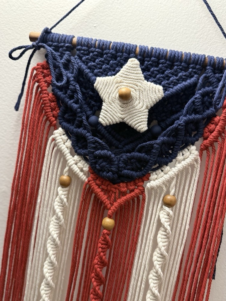Handmade Puerto Rican Macrame Flag Wall Hanging