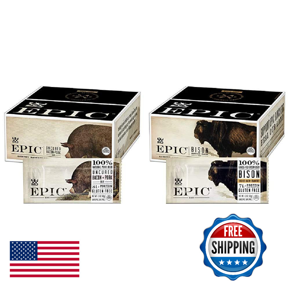 EPIC Uncured Bacon & Bison Bacon Cranberry Protein Bars Bundle (12 Count)