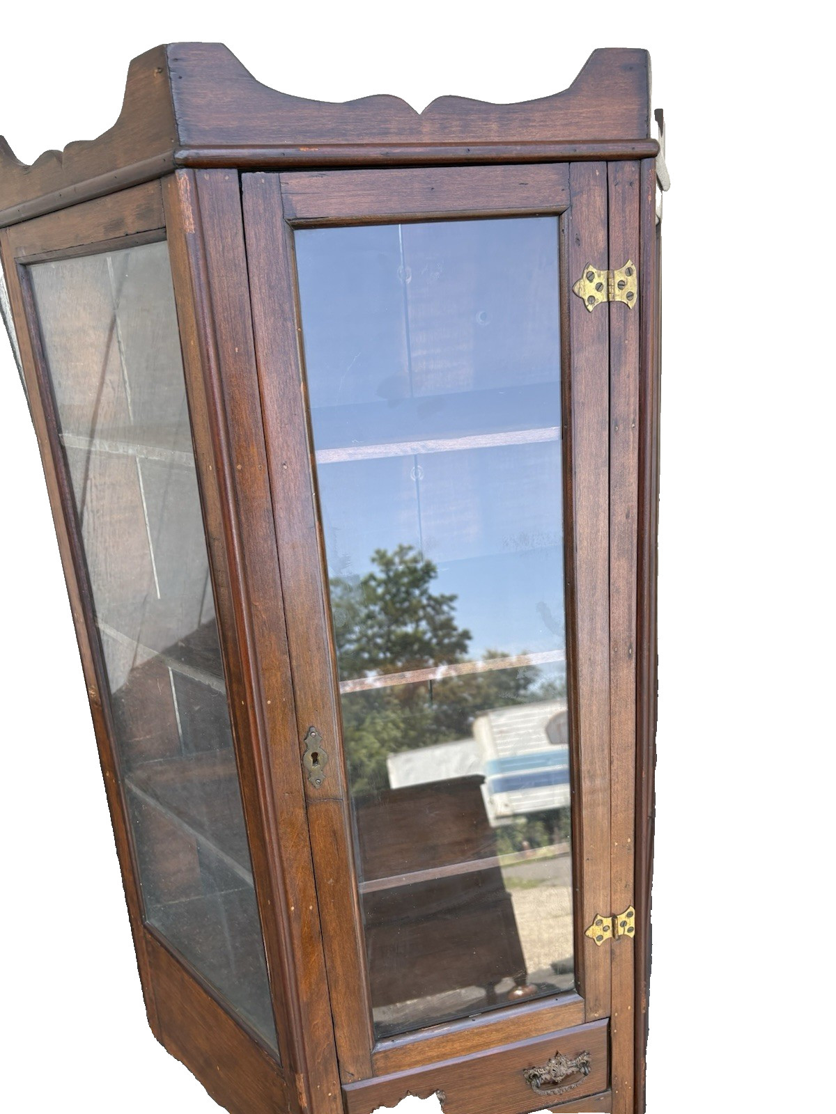 66800 Antique Victorian Walnut Whatnot Wall Curio Shelf with Drawer