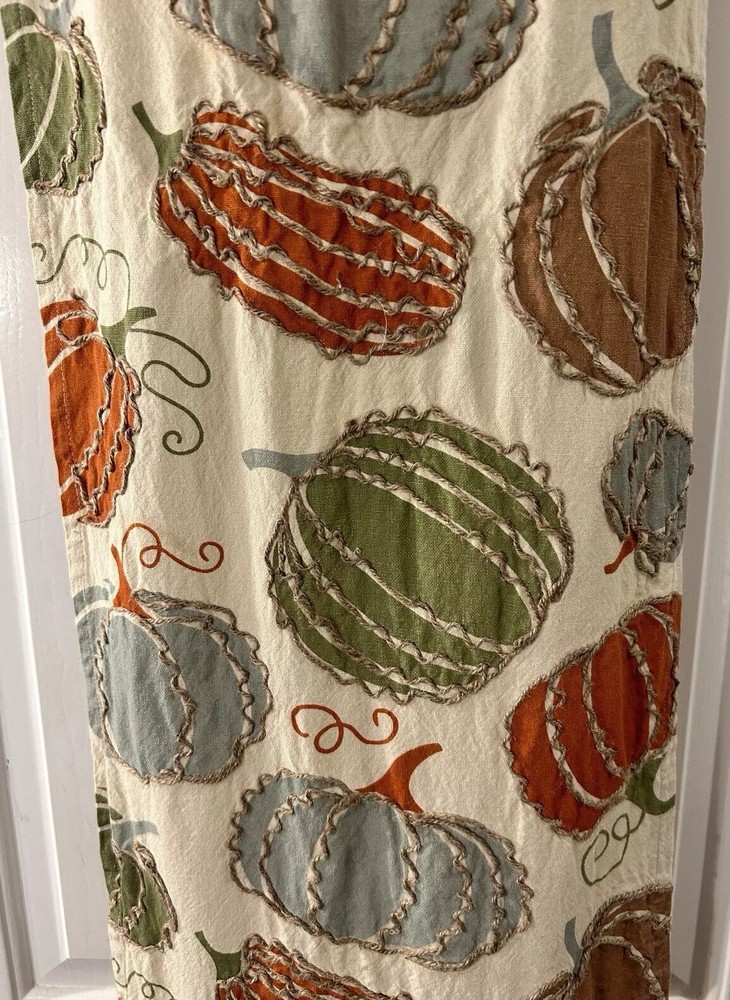 Storehouse Multi Pumpkin Fall Embroidered Cotton Table Runner 14” x 64” EUC