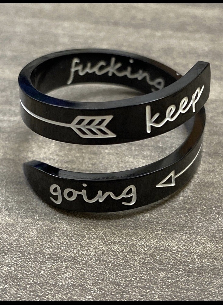 Black keep f*ing going arrow twist statement ring - unique gift for her