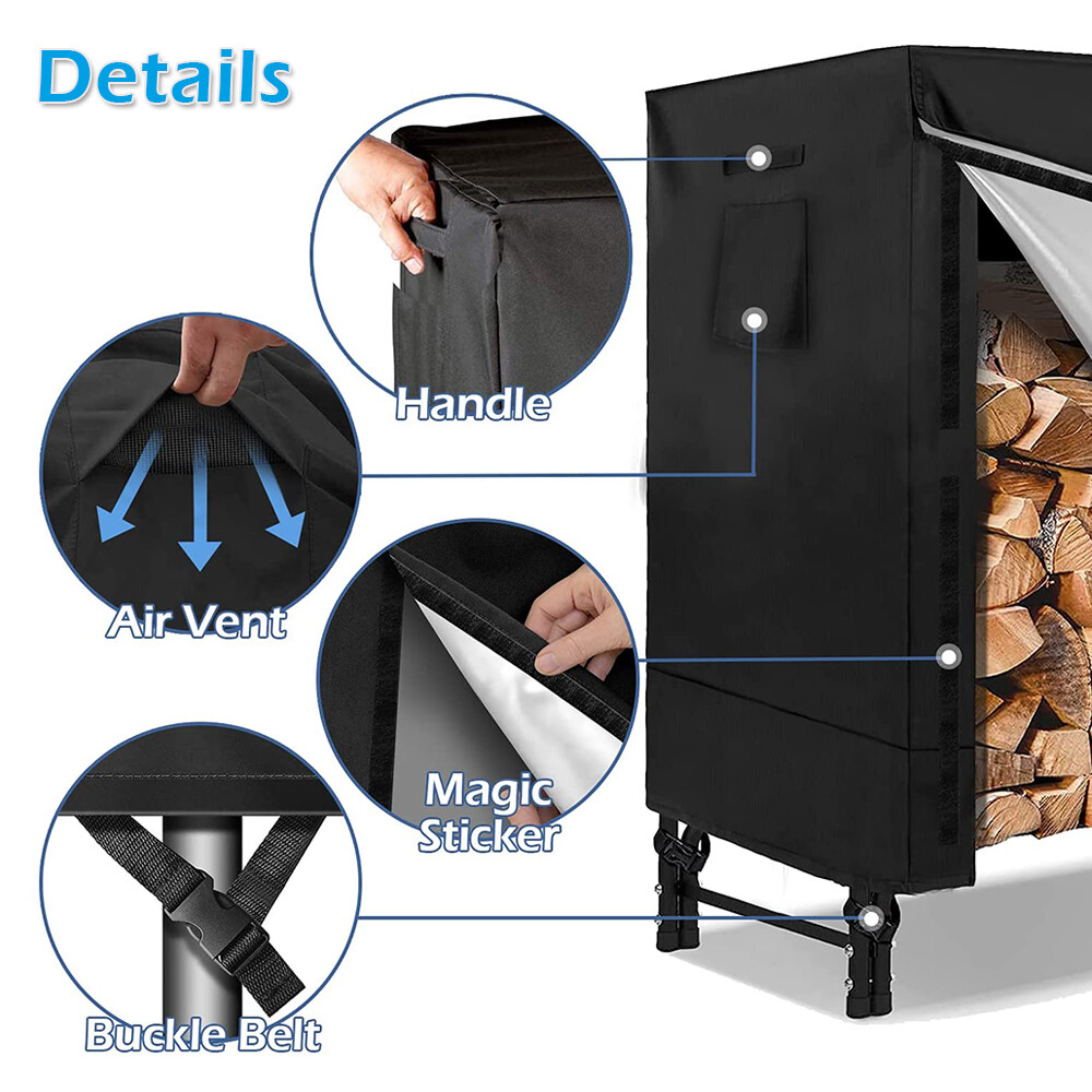 8ft Firewood Log Rack Cover Waterproof Wood Storage Holder Heavy Duty Outdoor