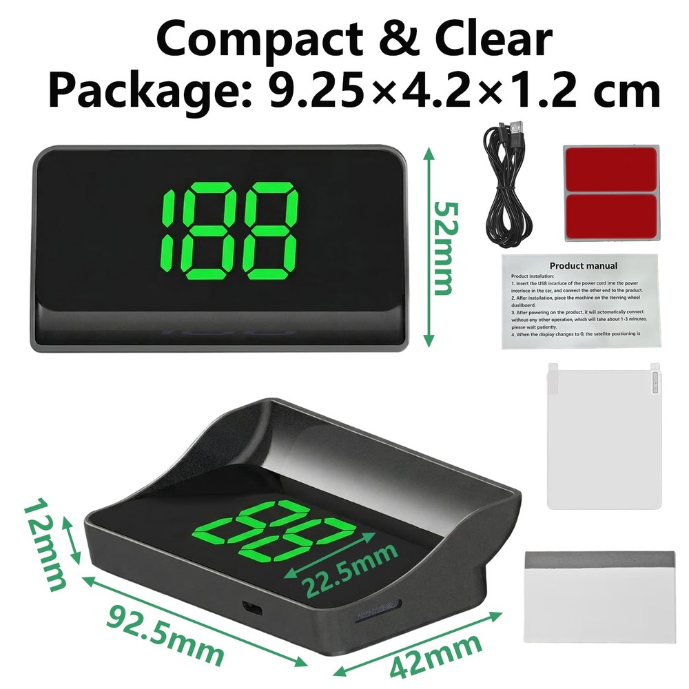 Car HUD Speedometer - HD Large Font Head Up Display with Adjustable
