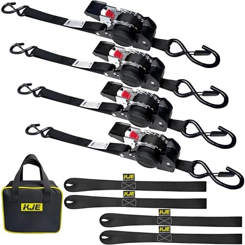 Retractable Ratchet Straps, (4) 1" x 10' Tie Down Strap + (4) Soft Loop -