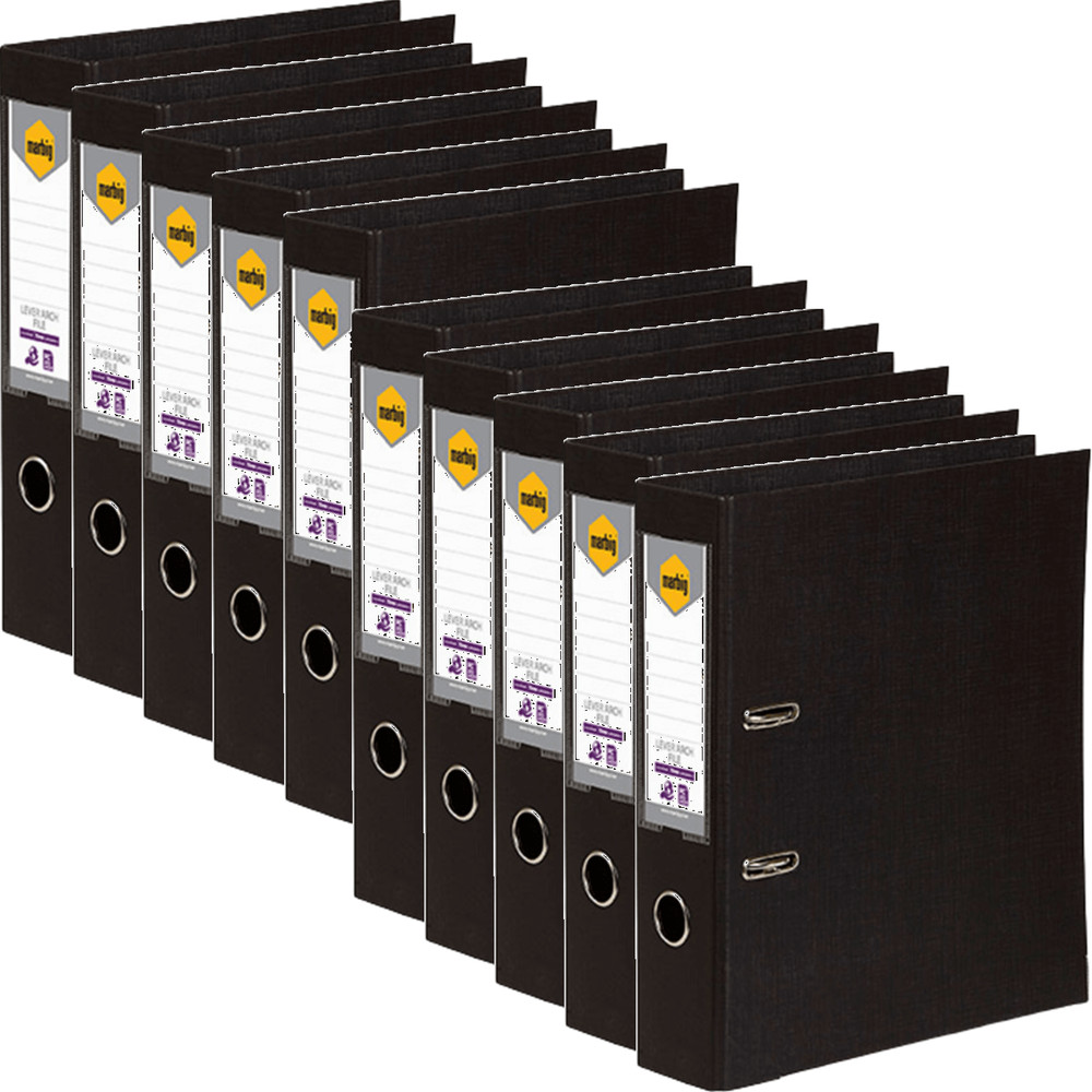NEW Marbig Lever Arch File Folder PE Foolscap Black 10 Pack