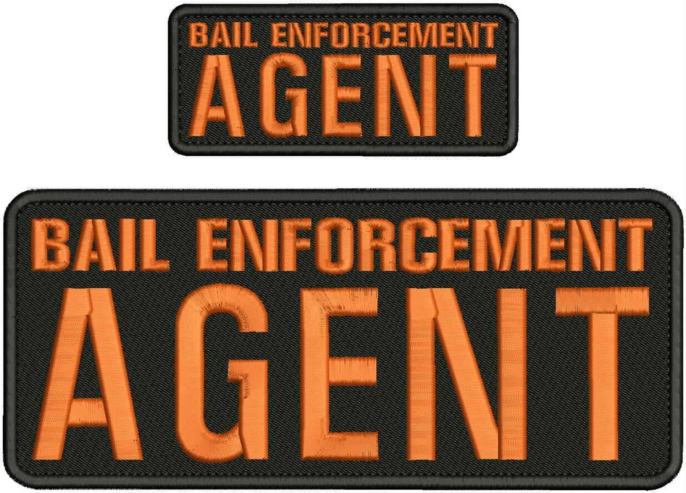 BAIL E AGENT EMBROIDERY PATCH 4X10 AND 2X5 hook on back blk/orange