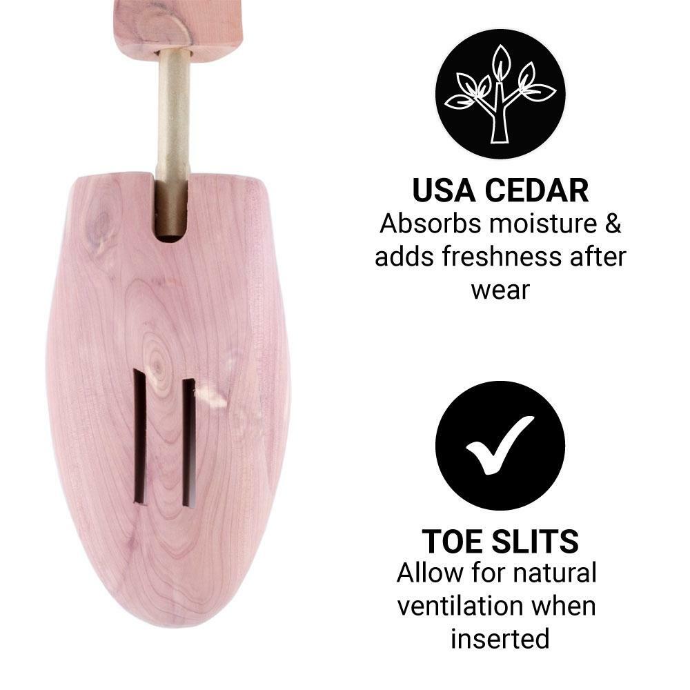 FootFitter Cedar Shoe Trees, Full Toe Block & Wide Hook Heel- Mens Med [8 - 9.5]
