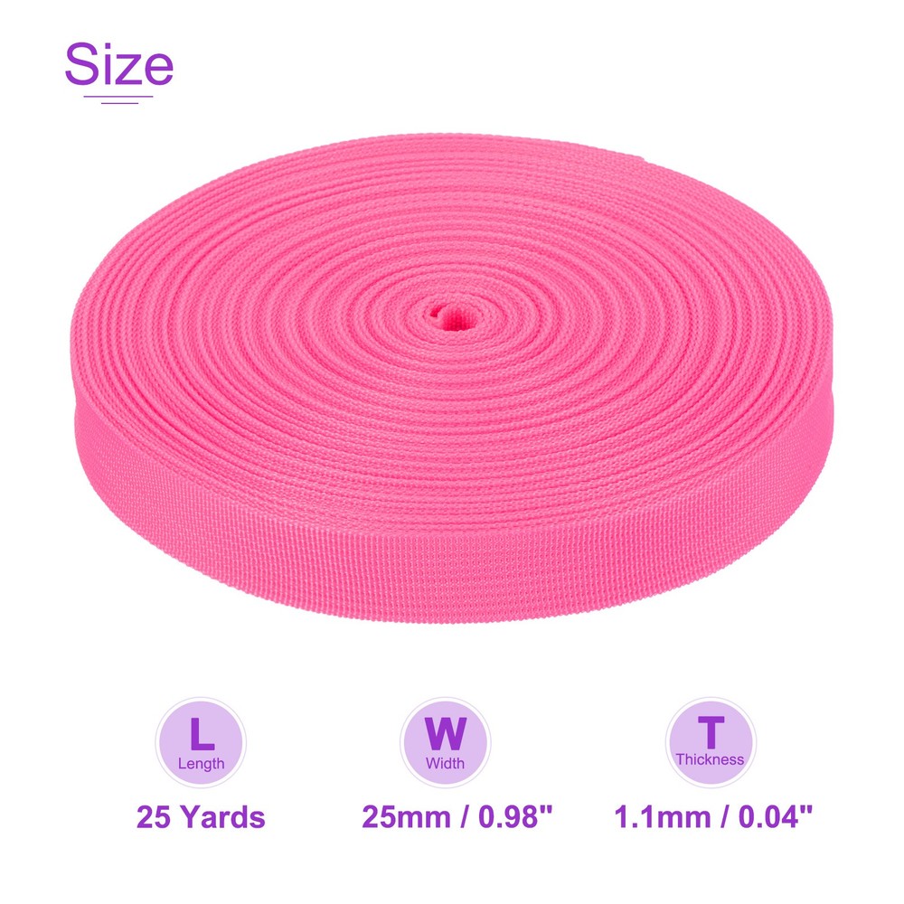 25 Yard x 1 Inch Width Nylon Webbing Strap Poly Flat Webbing Strapping Rose Pink