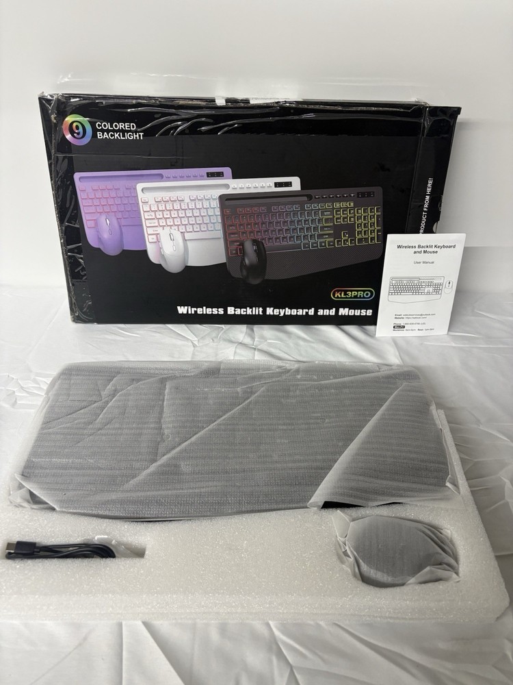 Sablute KL3PRO Wireless Backlit Keyboard & Mouse Bundle, Black, USB Receiver