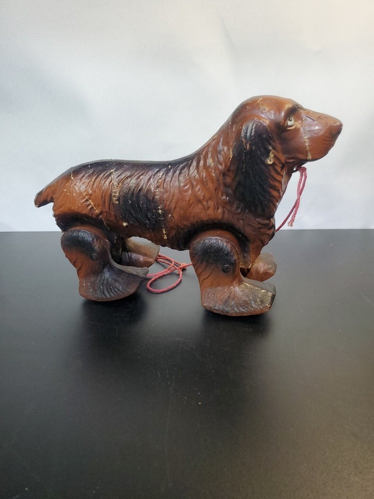 Vintage Paper Mache Pull A Long Walking Dog Cocker Spaniel 1940s