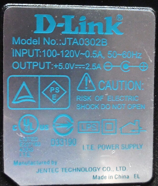 5V 2.5A D-Link JTA0302B Power Adapter