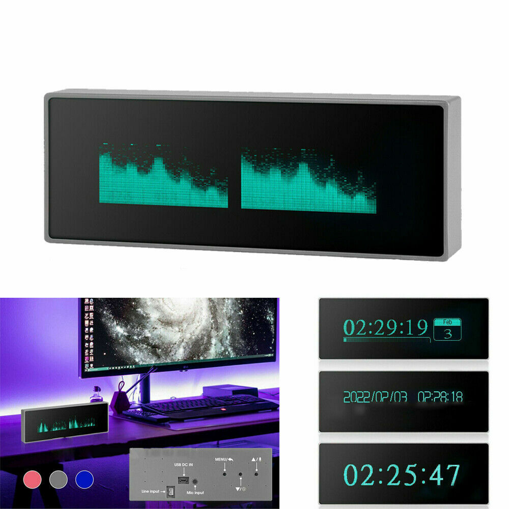 VFD Clock VU Meter Music Spectrum Display Dot Matrix Sound Level Indicator Grey