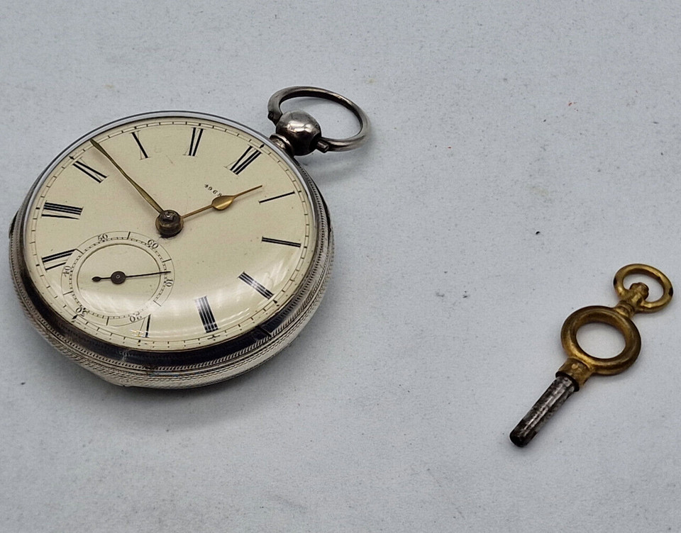 ANTIQUE 4968 SOLID SILVER POCKET WATCH 47 MM. / T081
