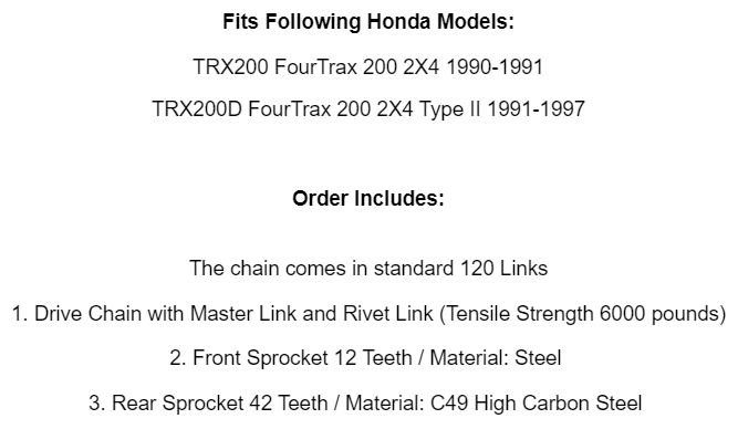 Black Drive Chain And Sprockets Kit for Honda TRX200 Fourtrax 200 2X4 1990-1997