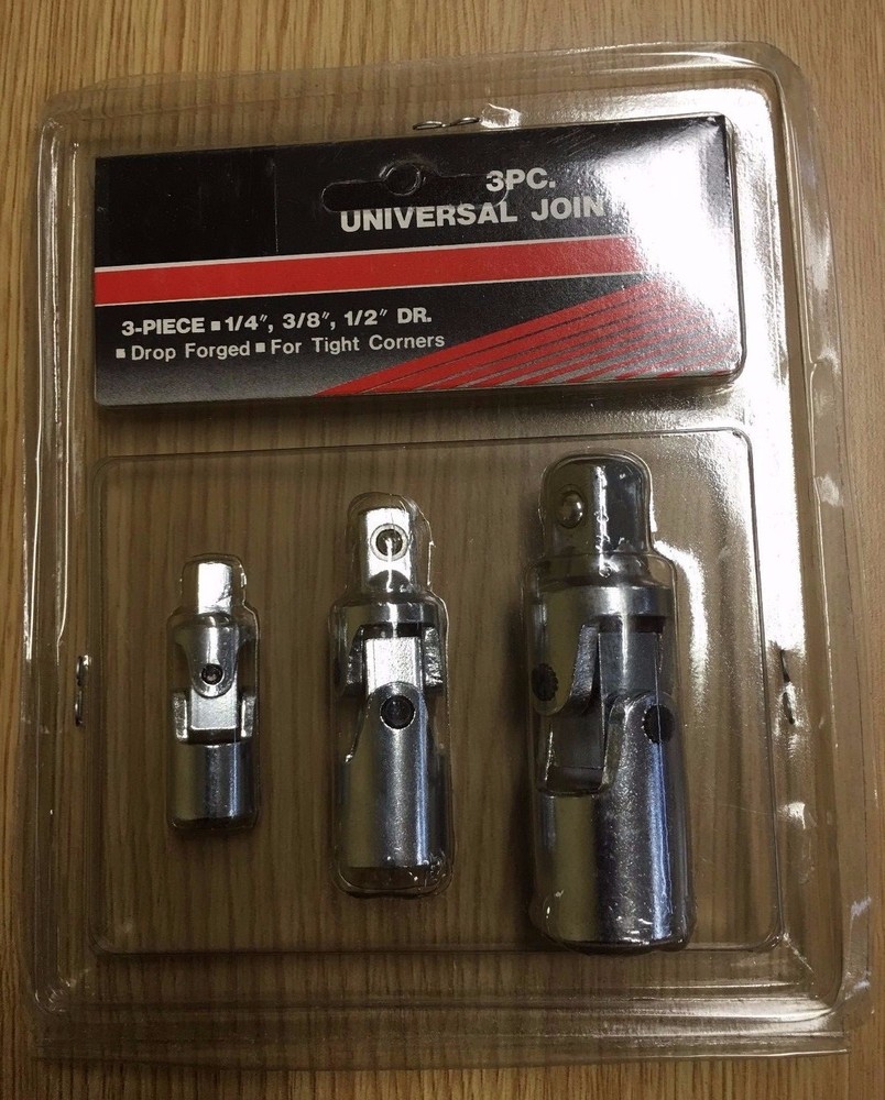 3 PC SWIVEL 1/4" 3/8" 1/2" DRIVE UNIVERSAL JOINT DIY SOCKET SET