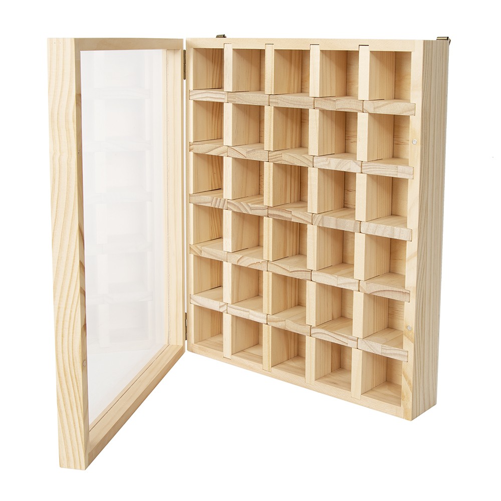 30-Grid Wooden Display Box for Crystals Rocks Minerals Collectibles Adjustable